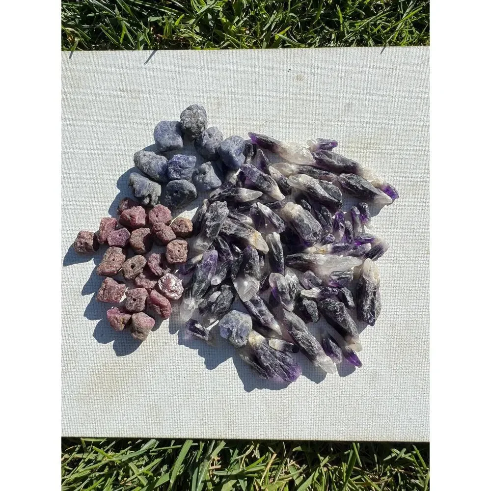 Drilled Gemstone Lot Beads - Tanzanite, Amethyst and Ruby - 260 grams